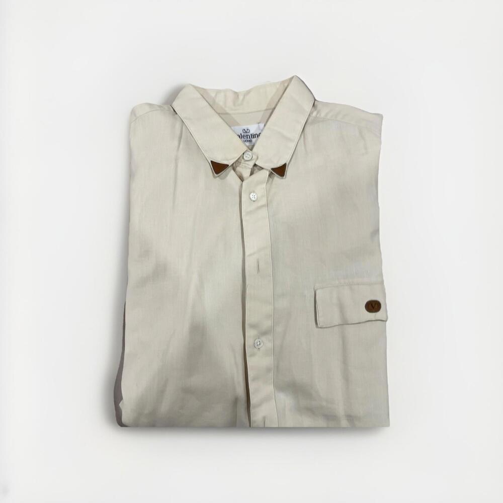 VTG VALENTINO UOMO MENS CASUAL SHIRT YELLOW LARGE 100% COTTON VGC!